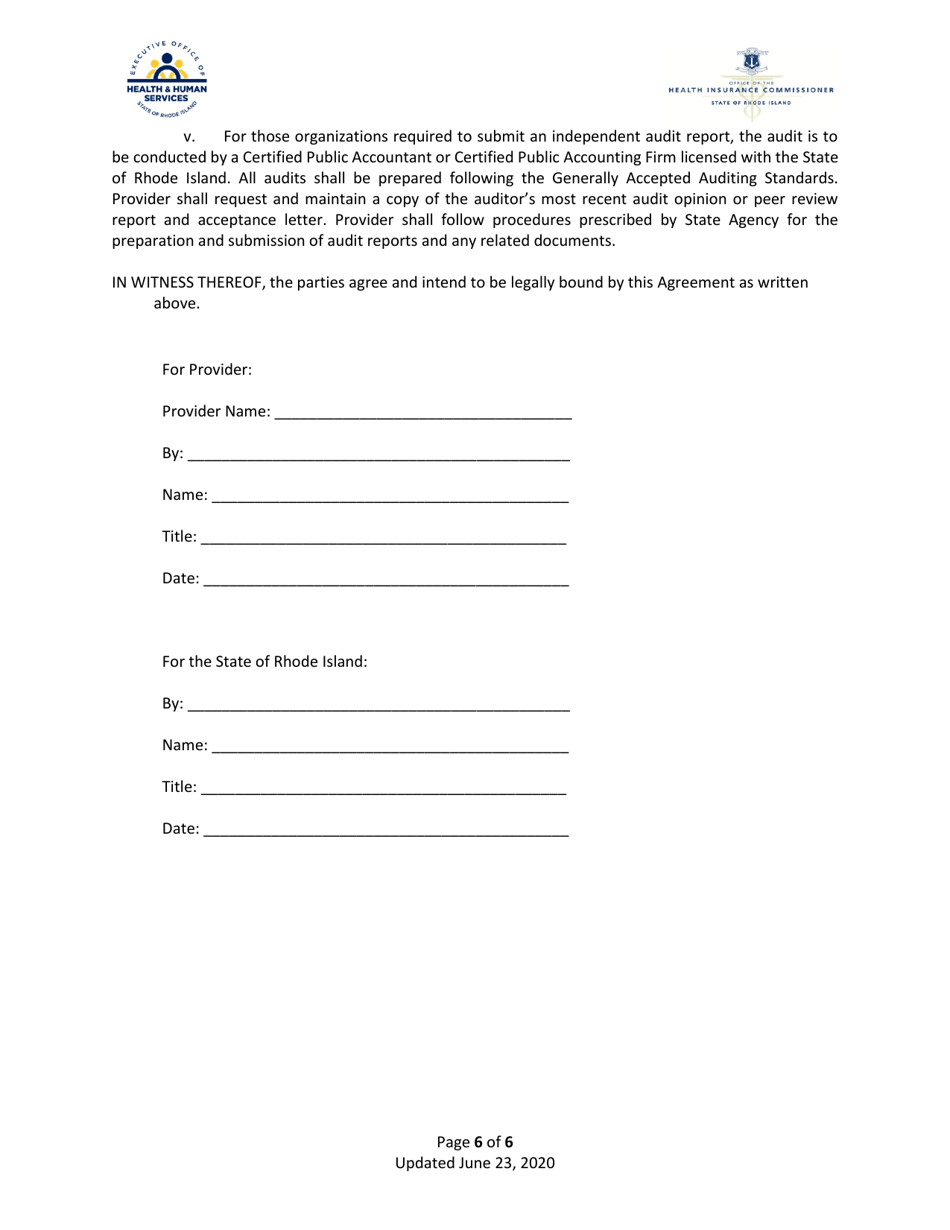 Rhode Island Pediatric Primary Care Relief Program Financial Agreement and Attestations - Rhode Island, Page 6