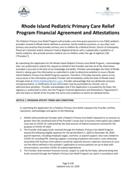 Document preview: Rhode Island Pediatric Primary Care Relief Program Financial Agreement and Attestations - Rhode Island
