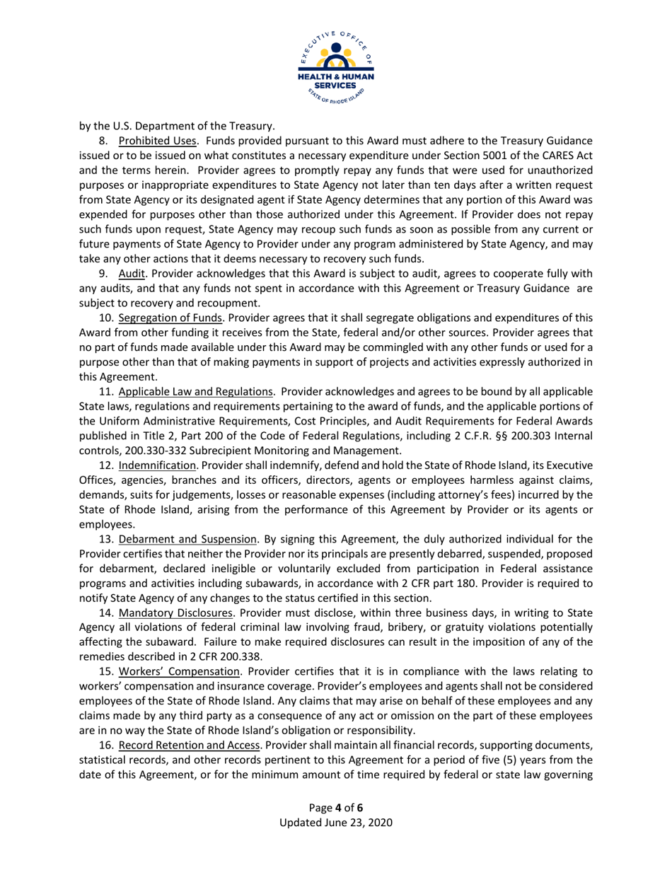 Medicaid Pediatric Primary Care Rate Supplement Program Financial Agreement and Attestations - Rhode Island, Page 4