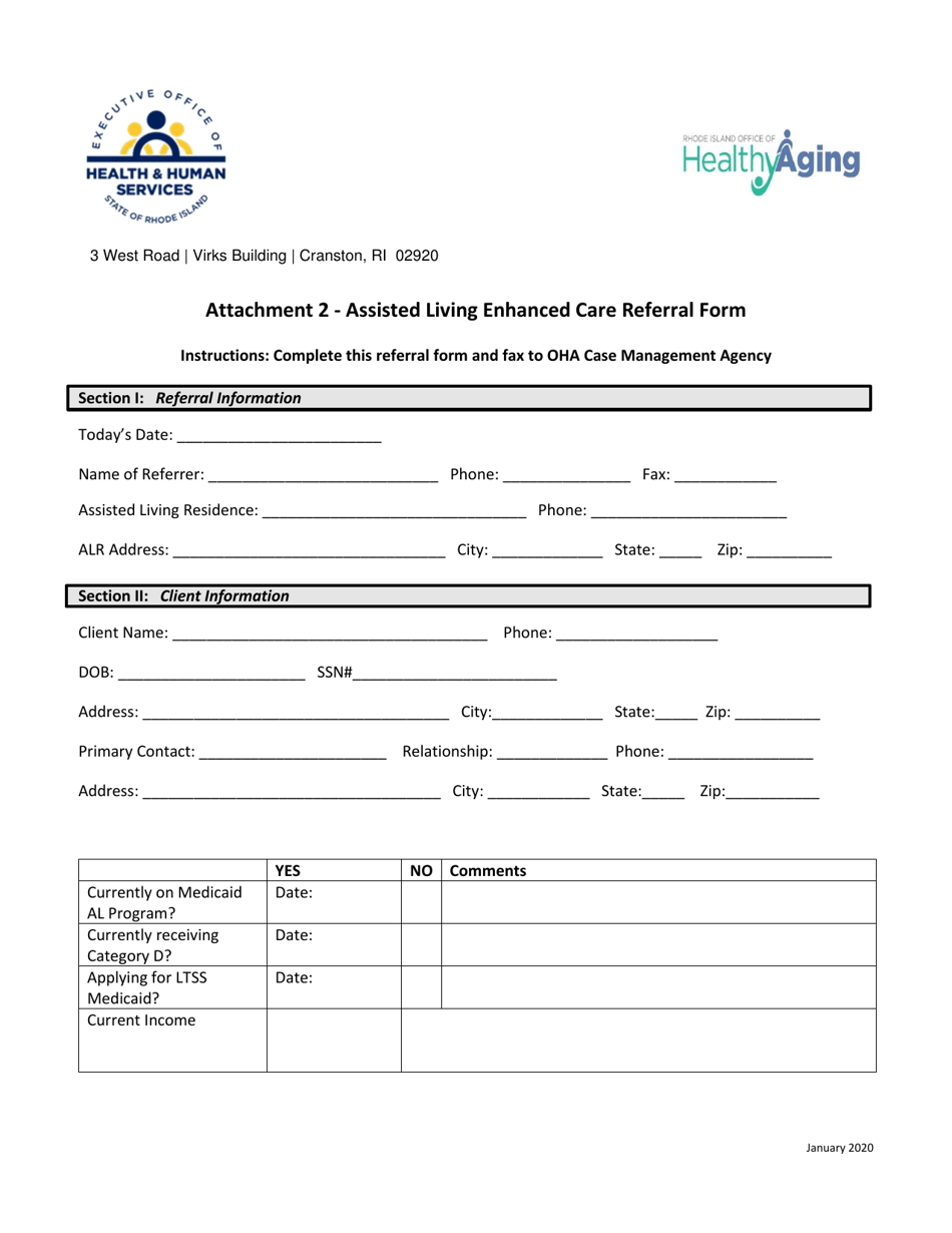 Attachment 2 Assisted Living Enhanced Care Referral Form - Rhode Island, Page 1