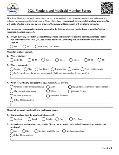 Rhode Island Medicaid Member Survey - Rhode Island, 2021