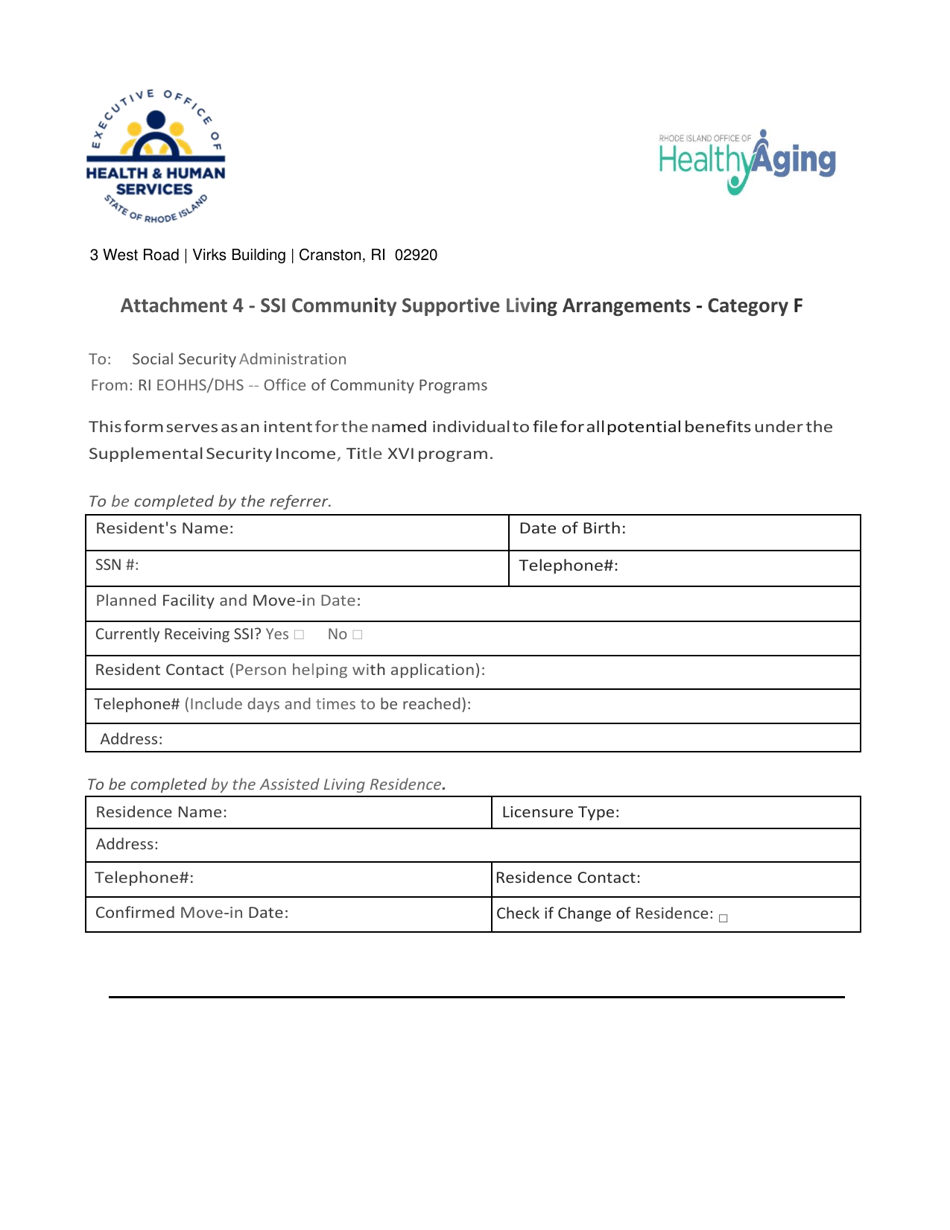 Attachment 4 Ssi Community Supportive Living Arrangements - Category F - Rhode Island, Page 1