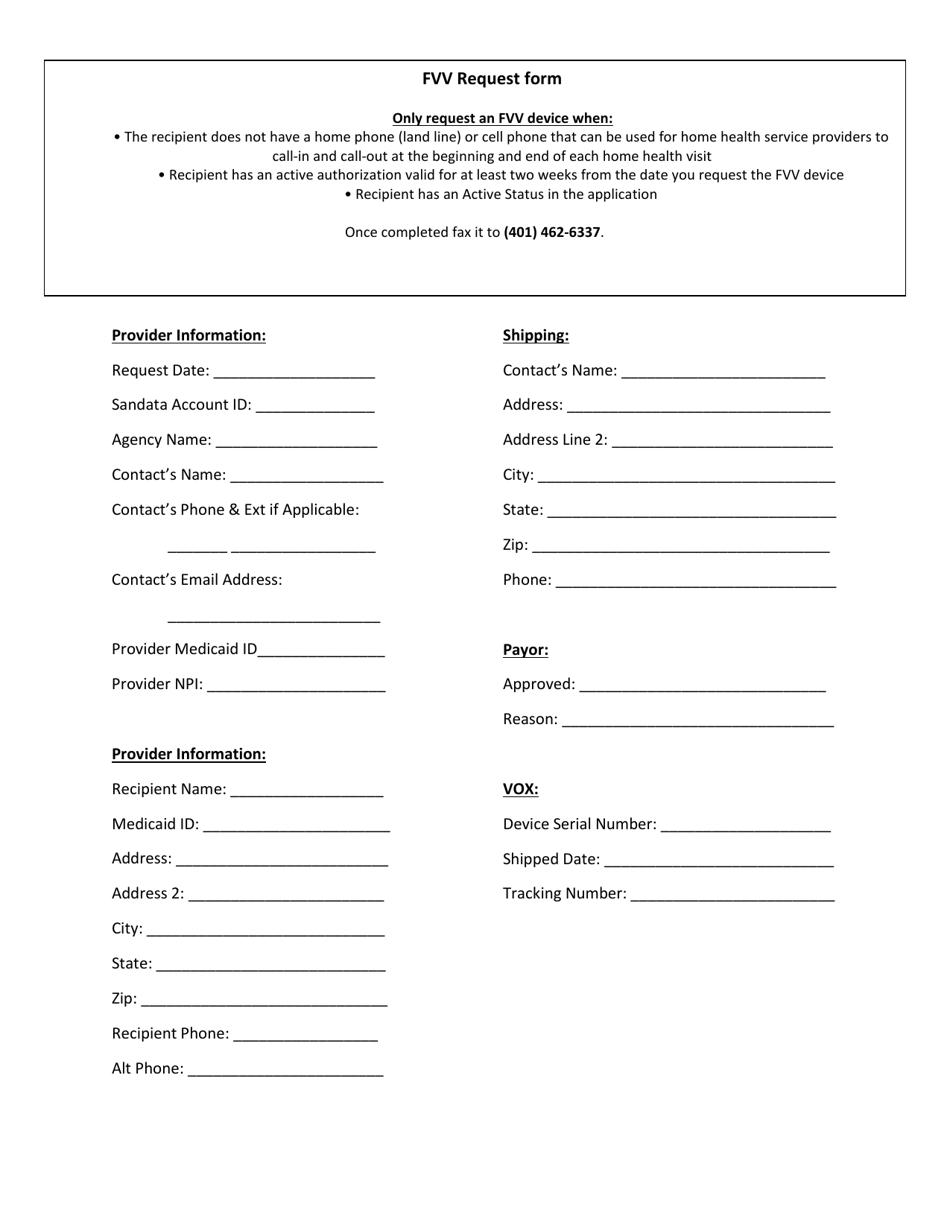 Fvv Request Form - Rhode Island, Page 1
