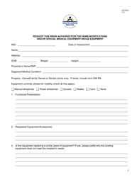 Form GW-EM1 Request for Prior Authorization for Home Modifications and/or Special Medical Equipment/Rehab Equipment - Rhode Island