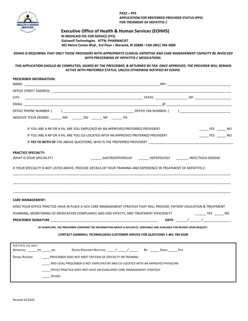 Form PA22-PPS  Printable Pdf