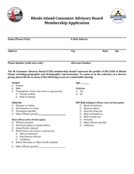 Document preview: Rhode Island Consumer Advisory Board Membership Application - Rhode Island