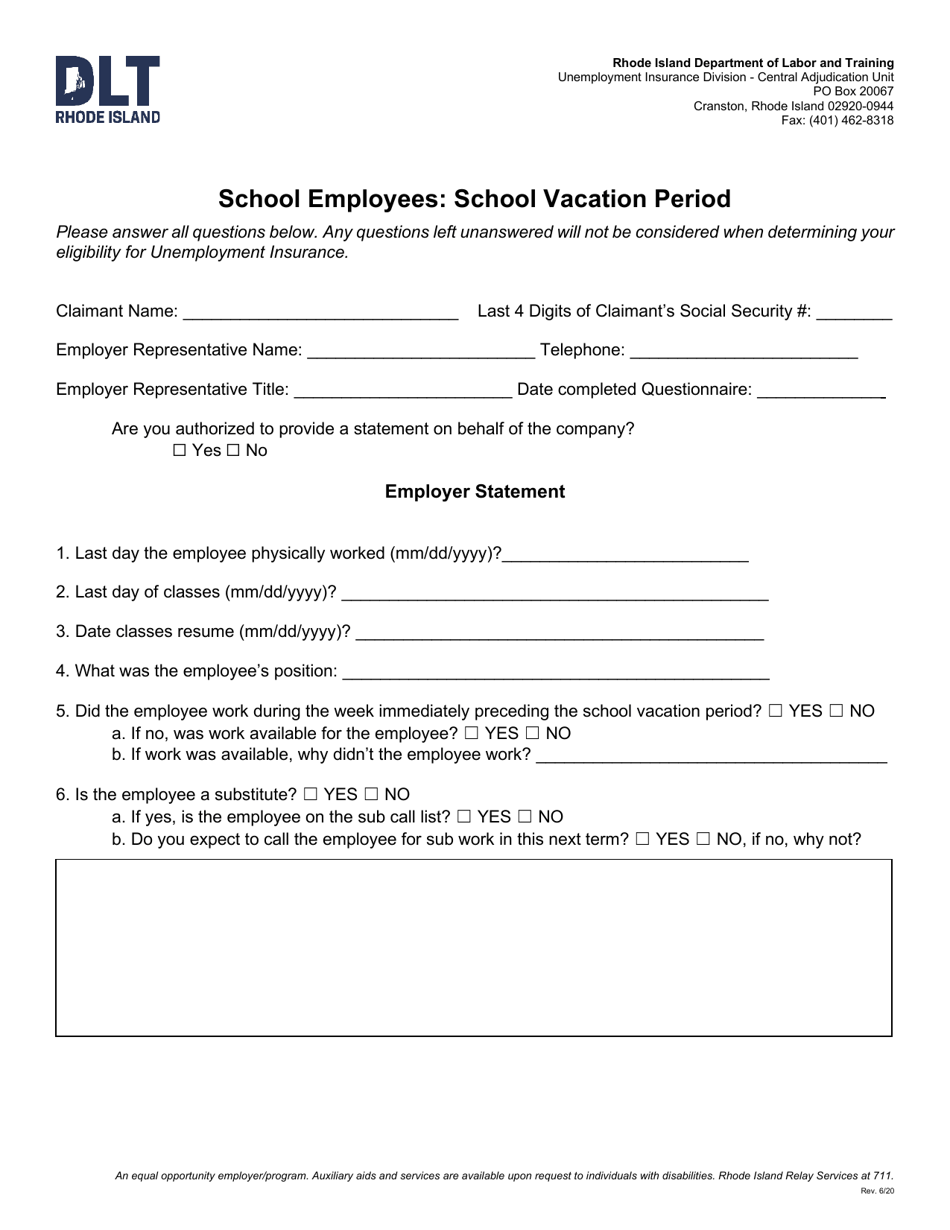 School Employees: School Vacation Period - Rhode Island, Page 1