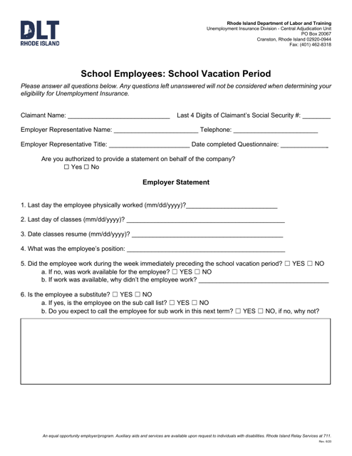 School Employees: School Vacation Period - Rhode Island Download Pdf