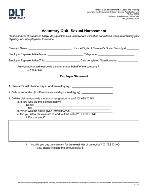 Voluntary Quit: Sexual Harassment - Rhode Island Download Pdf