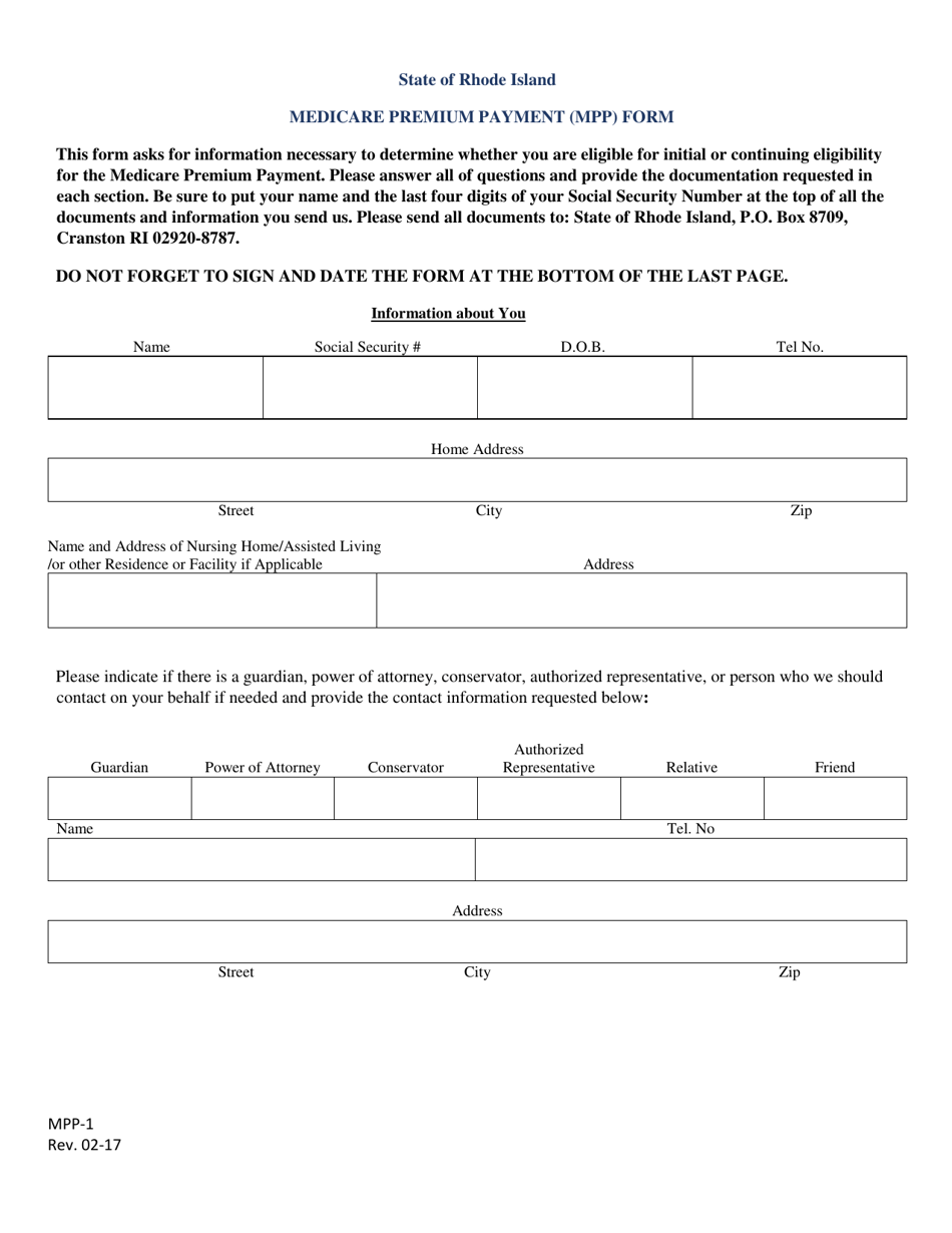 Form MPP-1 Medicare Premium Payment (Mpp) Form - Rhode Island, Page 1