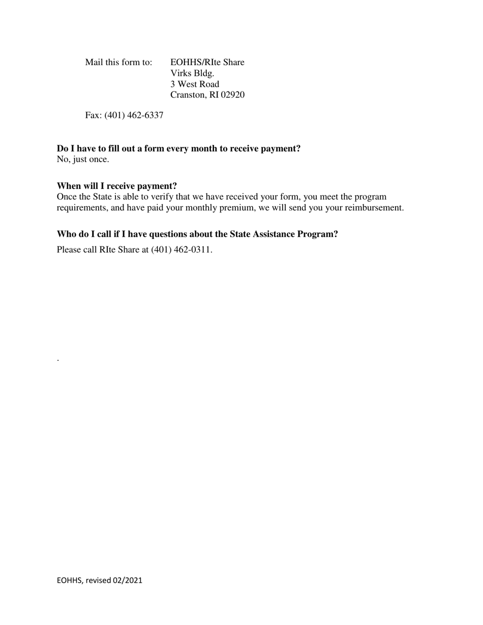 Application for State-Funded Assistance to Pay for Health Care Coverage - Rhode Island, Page 2