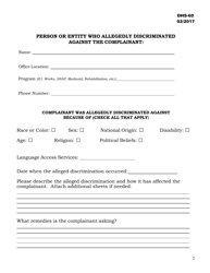 Form DHS-60 Discrimination Complaint Form - Rhode Island, Page 2