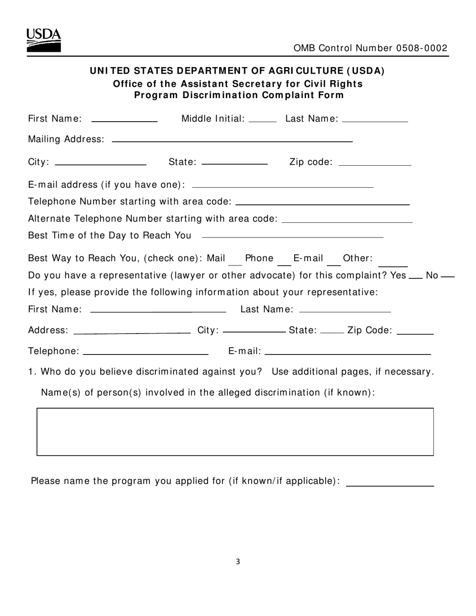 Form AD-3027 Program Discrimination Complaint Form, Page 3