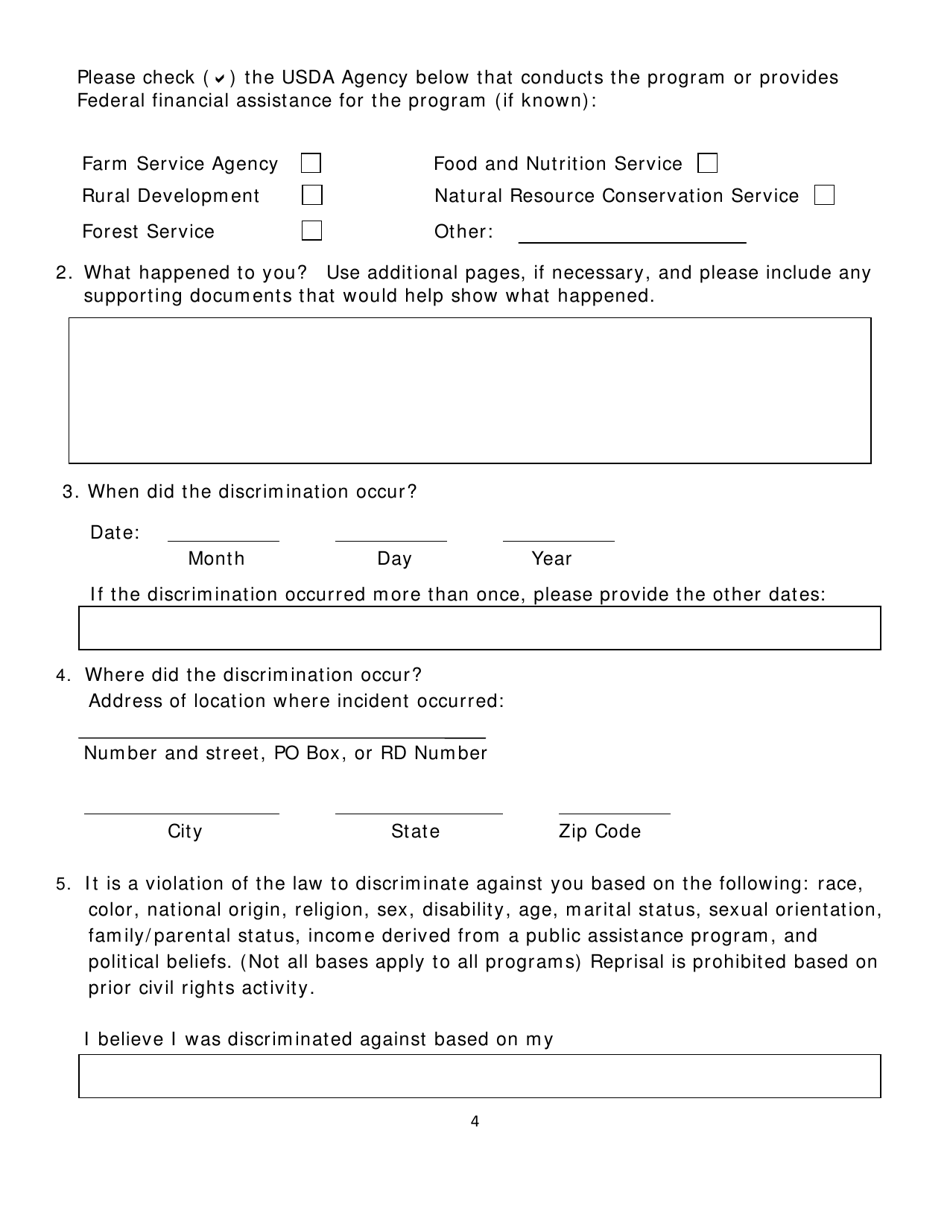 Form AD-3027 Program Discrimination Complaint Form, Page 4