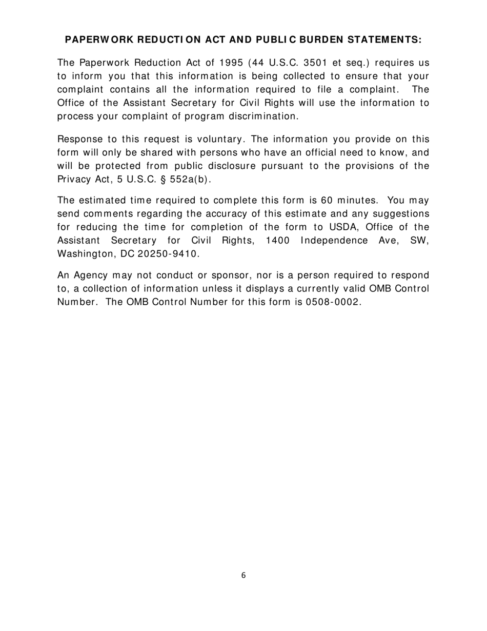 Form AD-3027 Program Discrimination Complaint Form, Page 6