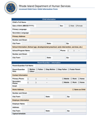 Document preview: Licensed Child Care: Child Information Form - Rhode Island