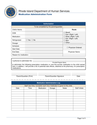 Document preview: Medication Administration Form - Rhode Island
