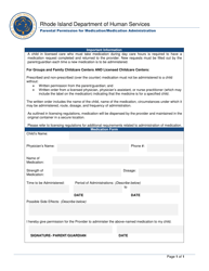 Document preview: Parental Permission for Medication/Medication Administration - Rhode Island