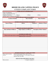 Document preview: Citizen Complaint Form - Rhode Island