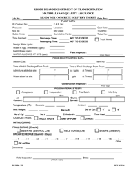 Form WP6-325 &quot;Ready Mix Concrete Delivery Ticket&quot; - Rhode Island