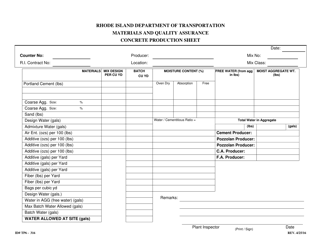 Document preview: Form 316-TP6 Concrete Production Sheet - Rhode Island