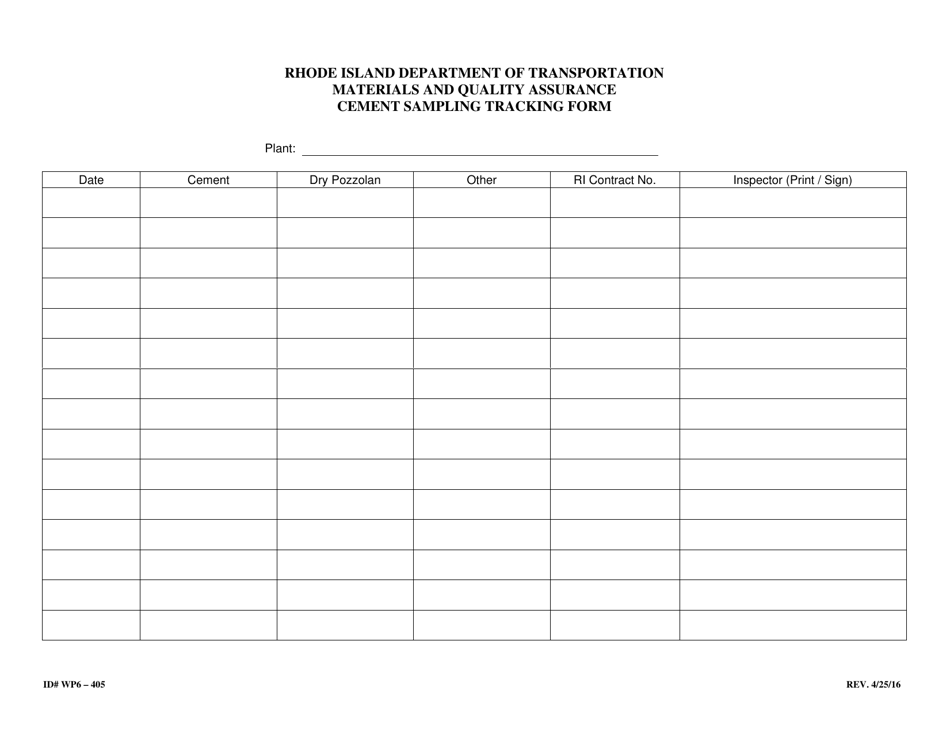 Form 405-WP6 Cement Sampling Tracking Form - Rhode Island, Page 1