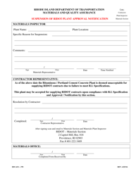 Form AO1-370 &quot;Suspension of Ridot Plant Approval Notification&quot; - Rhode Island