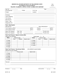 Form 356-TF9 &quot;Traffic Marking Applicator Calibration Report&quot; - Rhode Island