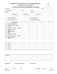 Form 410-TF4 &quot;Pavement Surface Test Report&quot; - Rhode Island