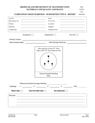 Form TL9-307 &quot;Cured Epoxy Resin Hardness - Durometer Type D - Report&quot; - Rhode Island