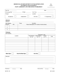 Form 359-WF9 &quot;Paint Adhesion and Thickness Worksheet&quot; - Rhode Island