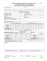 Document preview: Form 335-AO1 Iast: Asphalt Plant Technician Report - Rhode Island