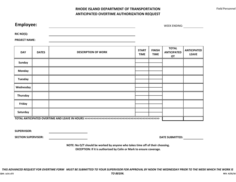 Form 475-AO1  Printable Pdf