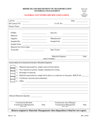 Form 311-AL1 &quot;Material Not Within Specification Limits&quot; - Rhode Island