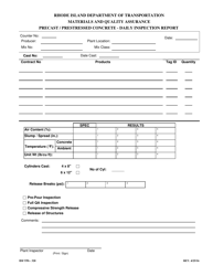 Document preview: Form 320-TP6 Precast/Prestressed Concrete - Daily Inspection Report - Rhode Island