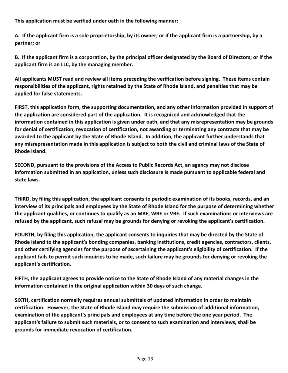 Mbe / Wbe / Vbe Certification Application - Rhode Island, Page 13