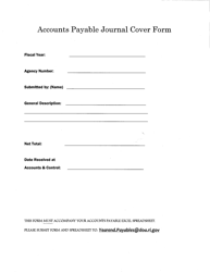 Document preview: Accounts Payable Journal Cover Form - Rhode Island