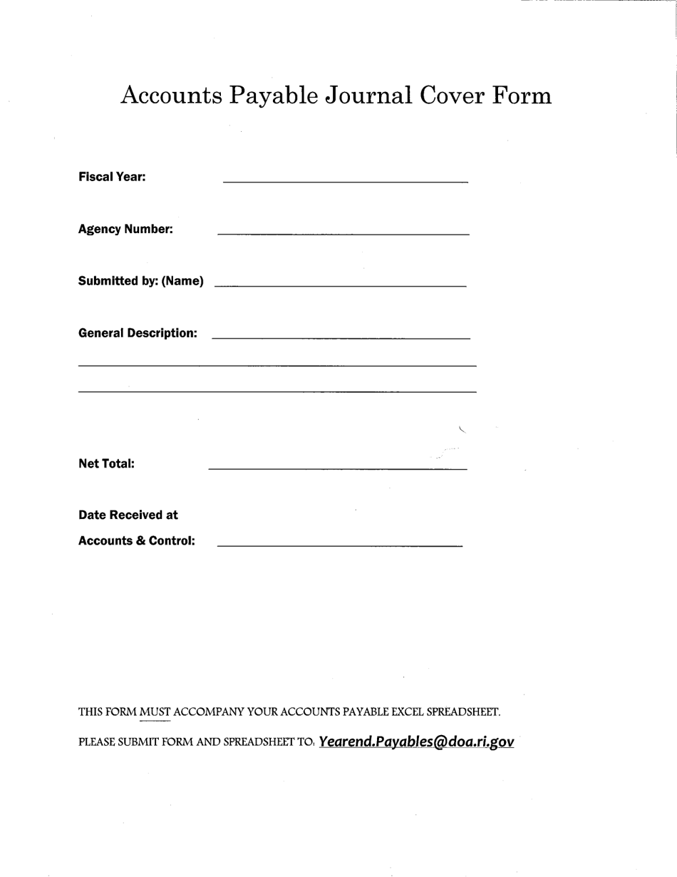Accounts Payable Journal Cover Form - Rhode Island, Page 1