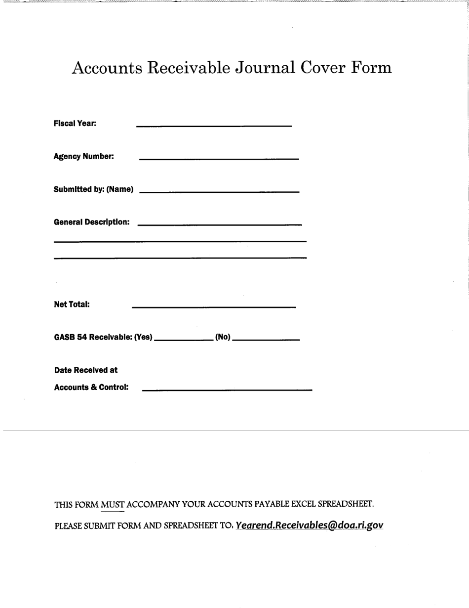 Accounts Receivable Journal Cover Form - Rhode Island, Page 1