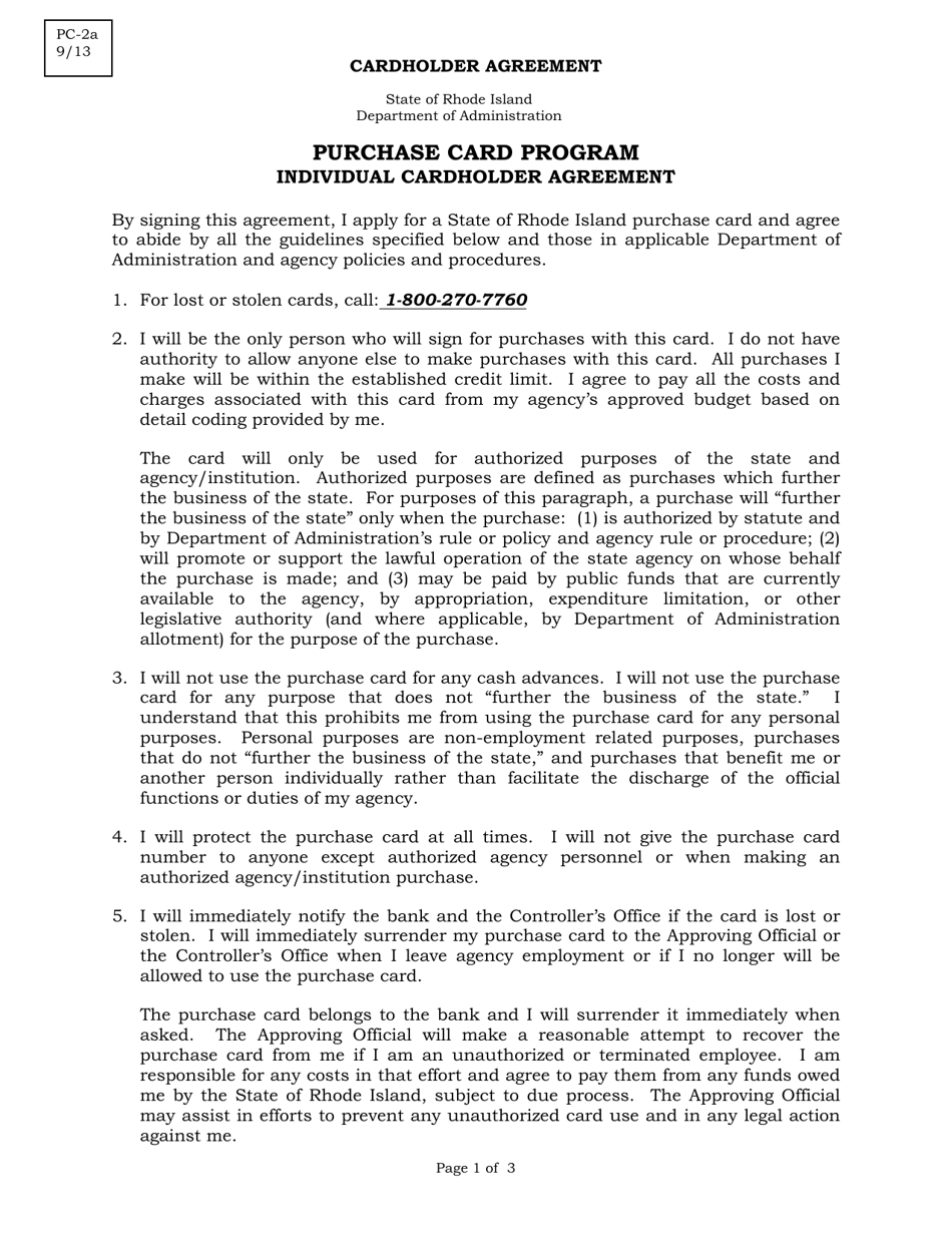 Form PC-2A Individual Cardholder Agreement - Rhode Island, Page 1
