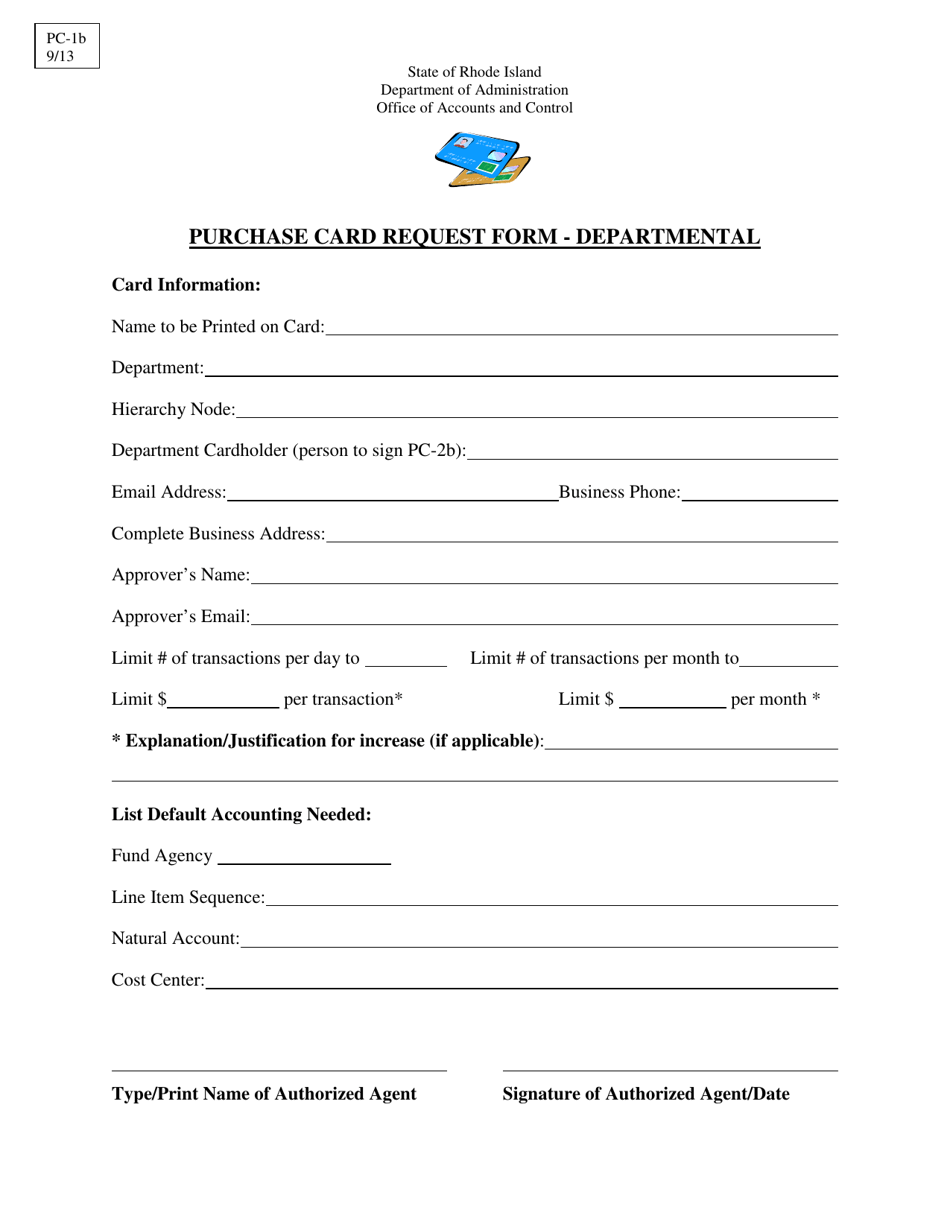 Form PC-1B Purchase Card Request Form - Departmental - Rhode Island, Page 1