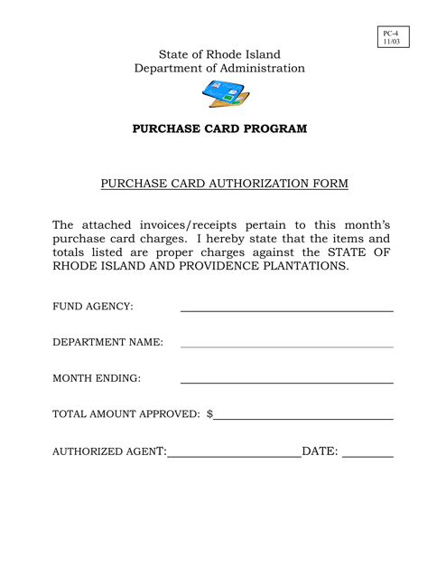 Form PC-4 Purchase Card Authorization Form - Rhode Island
