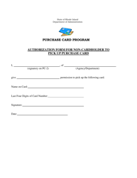 Document preview: Authorization Form for Non-cardholder to Pick up Purchase Card - Rhode Island
