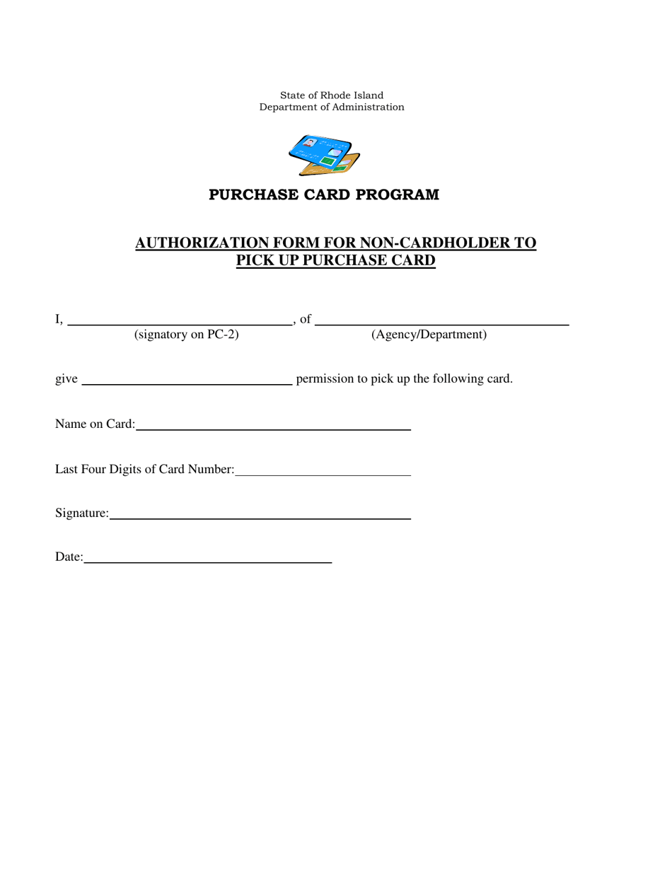 Authorization Form for Non-cardholder to Pick up Purchase Card - Rhode Island, Page 1