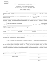Form A-53 &quot;Affidavit of Heir(S)&quot; - Rhode Island