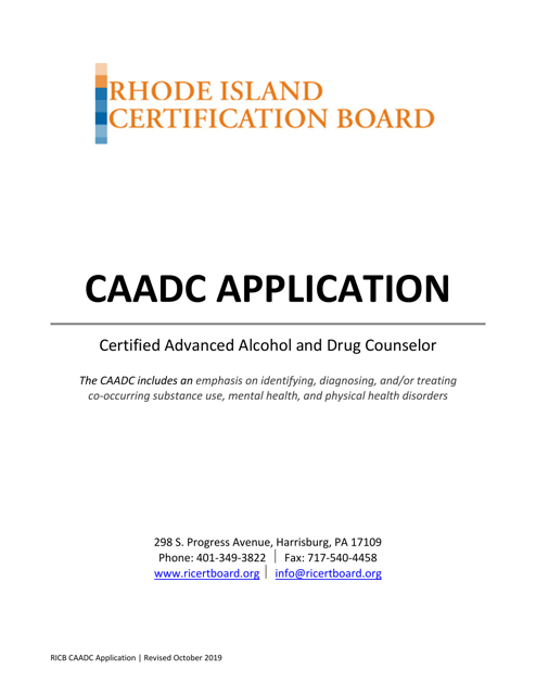 Caadc Application - Rhode Island Download Pdf