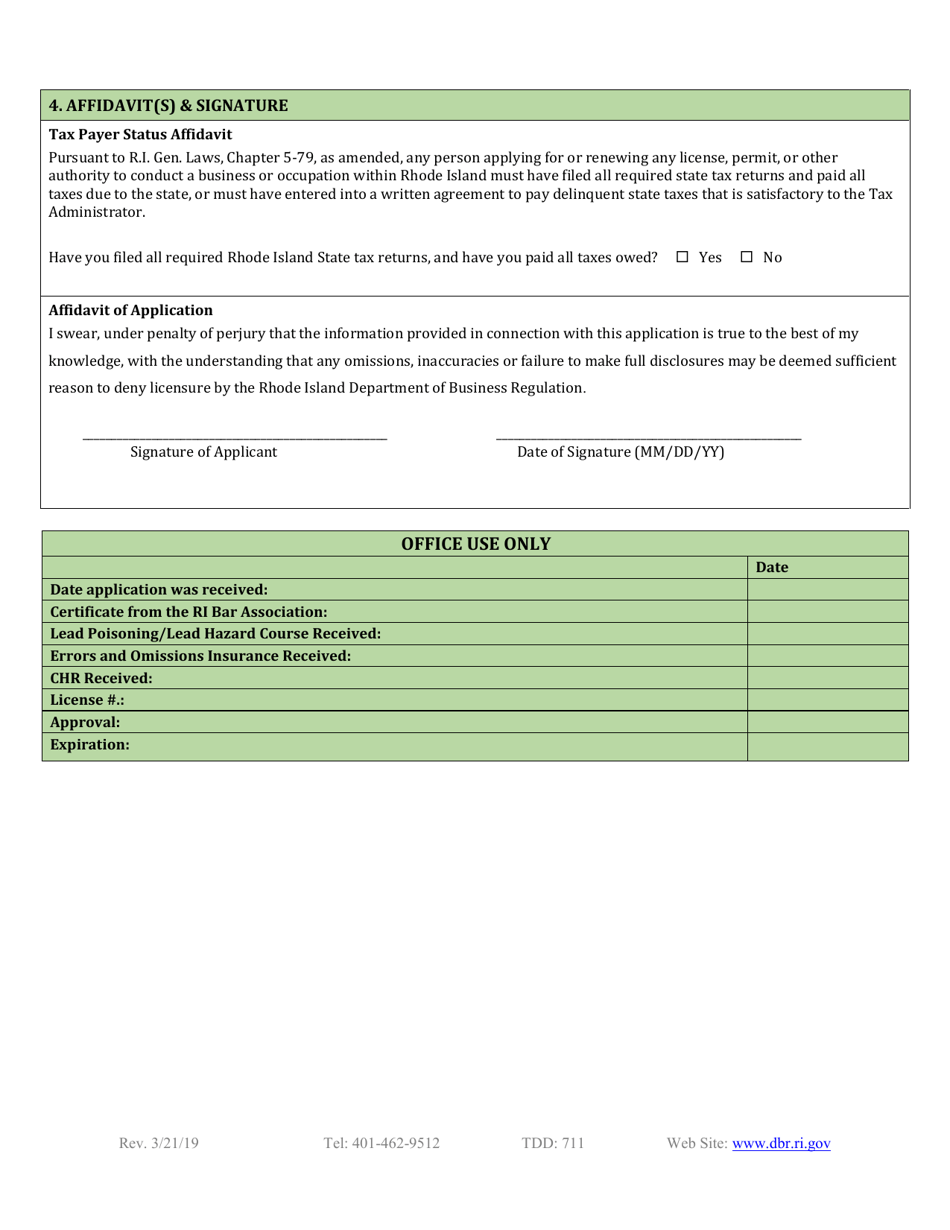 Real Estate Broker / Attorney Application - Rhode Island, Page 3