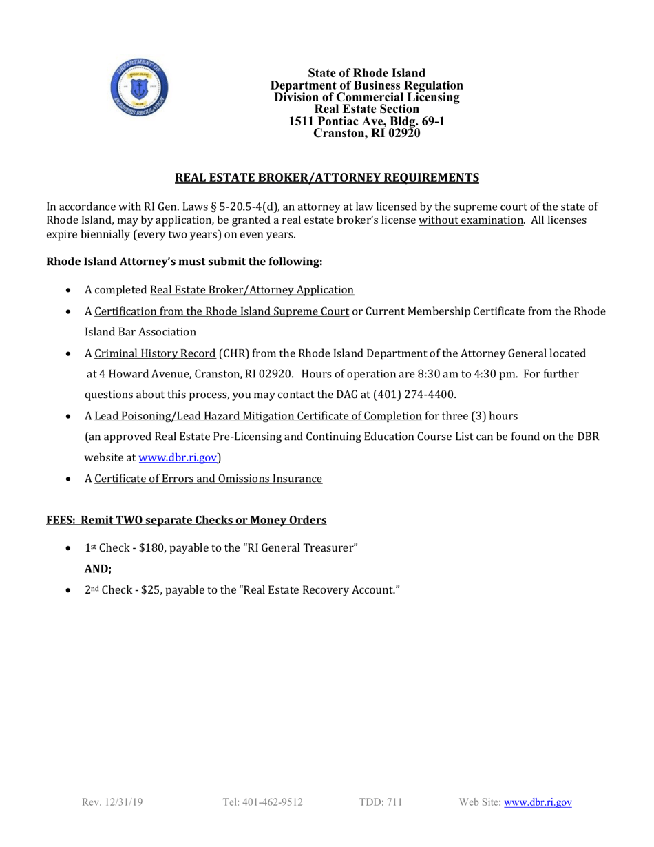 Rhode Island Real Estate Broker/Attorney Application Fill Out, Sign