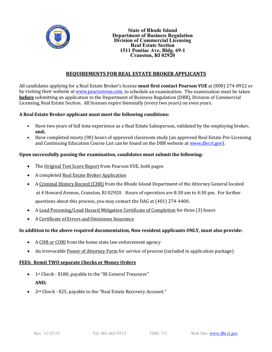 Rhode Island Real Estate Broker Application Fill Out, Sign Online and