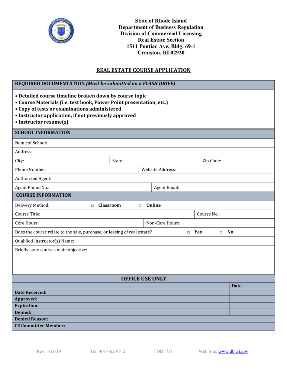 Real Estate Course Application - Rhode Island, Page 1